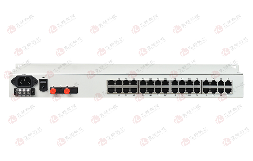 飛暢科技-32路電話+8E1+8FE物理隔離（1+1光備份，19英寸）電話光端機(jī)