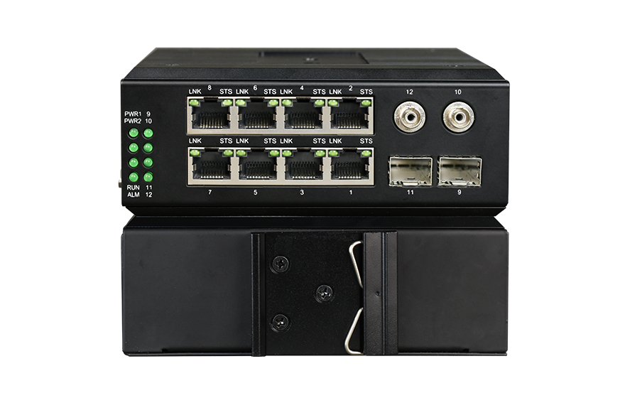 飛暢科技-<b>工業(yè)軌式管理型 帶光旁路 8路千兆電+4路千兆光口交換機(jī)</b>