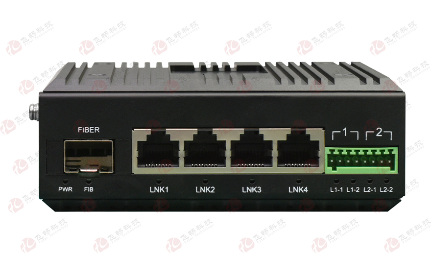 飛暢科技-工業(yè)軌式2路串口／4路開關(guān)量+4路千兆電 光端機